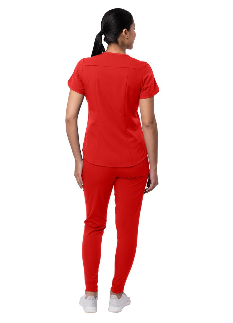 Adar Uniforms Adar Pro Athletic Scrubs Set For Women - Stretch V-Neck Scrub Top & Yoga Jogger Cargo Scrub Pants, 10 Pockets - P9500 - Apple - L - Image 2